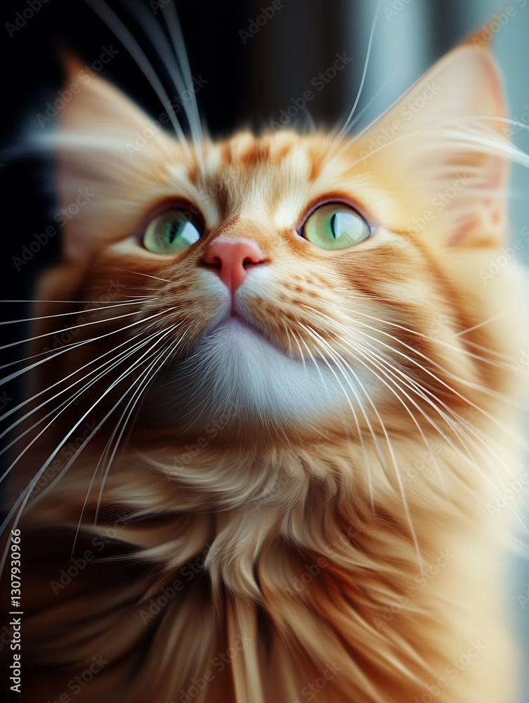 Poster majestic orange tabby cat gazing thoughtfully with vibrant green eyes and soft fur in this captivati