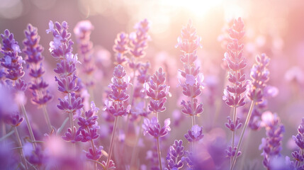 Lavender field in soft sunrise light, nature's serenity and beauty