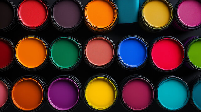 Bunte Acrylfarben in Tuben auf schwarzem Hintergrund angeordnet

