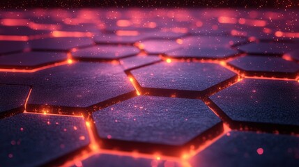 Obraz premium Hexagonal Grids, Fiery Glow, Abstract Background