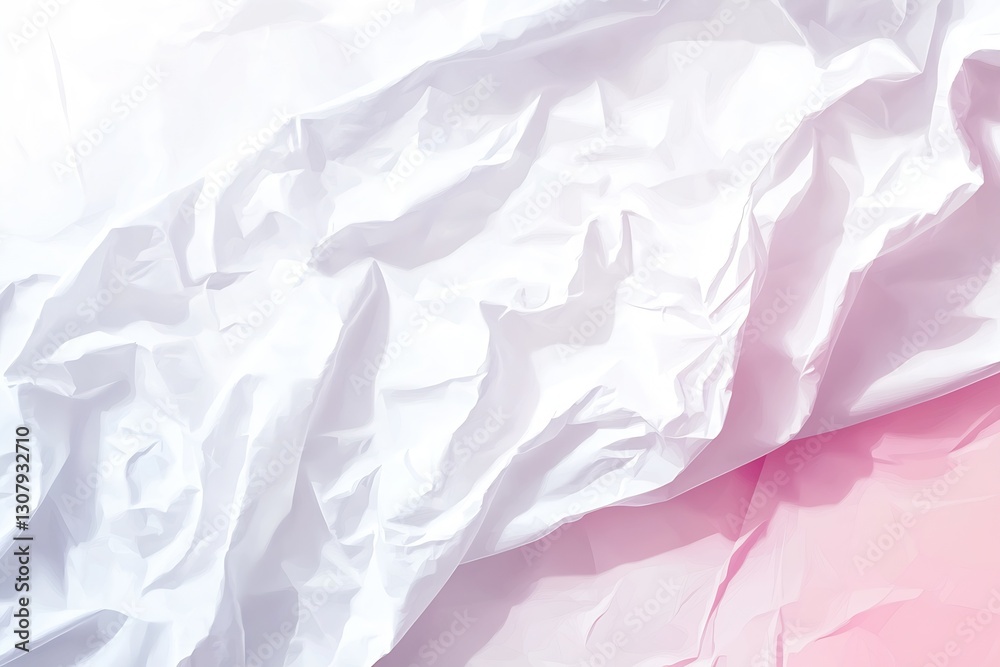 Aufkleber Crumpled white fabric texture with soft pink background in bright light : Generative AI
