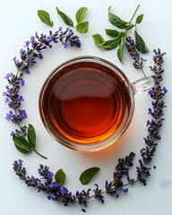 Aromatic Lavender Tea in Glass Cup, Herbal Beverage Photo