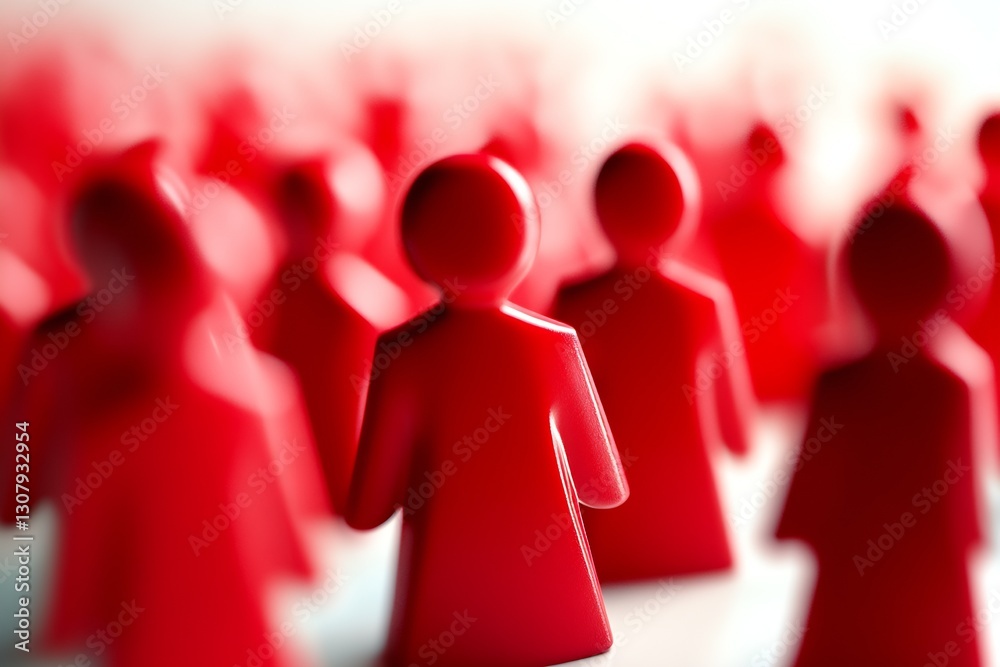 Poster Close-up of red figurine toys forming a cohesive group showcasing unity and community in a creative setting : Generative AI