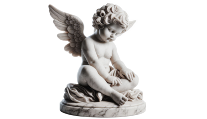 Cherub, cherubs, png file, marble stone statue, sculpture isolated on transparent background - Fictional Person. Graphic resource angel, catholic, good health, religion, faith, power