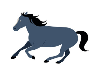 Horse galloping. Animal character running fast. Vector isolated flat illustration
