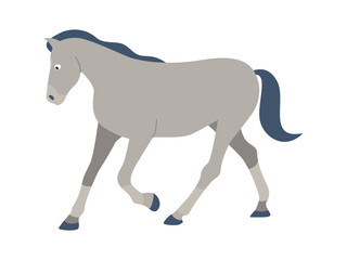 Horse Walking Calmly. Animal Character. Vector Isolated Flat Illustration