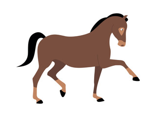 Horse walking. Brown color. Animal character. Vector isolated flat illustration
