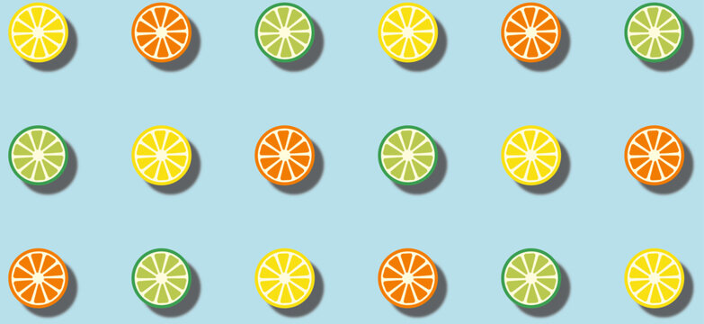 lemon orange pattern fruit abstract. lime illustration background design. slice lemon seamless citrous vector. Fresh yellow and orange background.