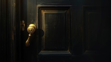 Elegance in Darkness: A Close-Up of a Striking Vintage Door with Gold Accents