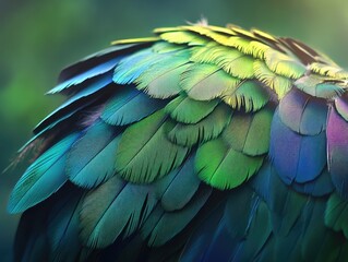 Obraz premium Iridescent plumage, A symphony of vibrant colors in avian feathers detail