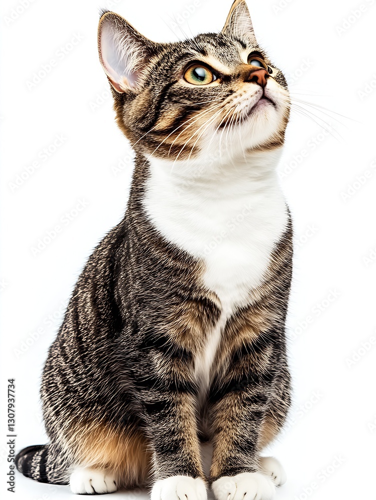 Aufkleber Elegant tabby cat with an inquisitive expression looking upward in profile view : Generative AI