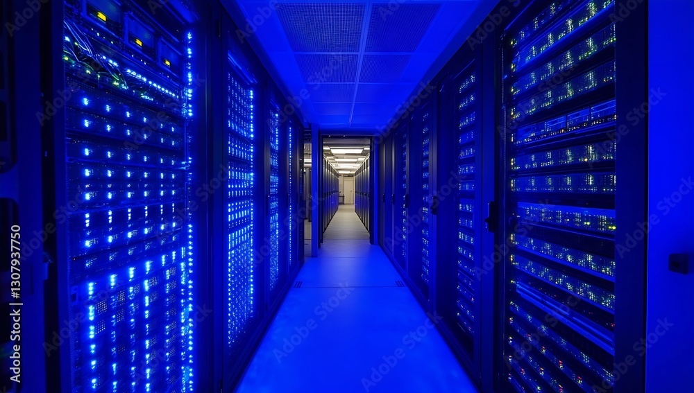 Aufkleber high-tech server hallway illuminated by blue lights showcasing the modern digital infrastructure : g