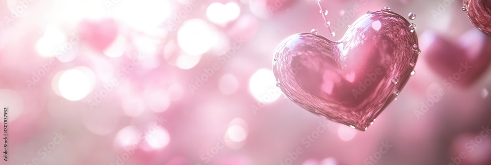 Poster Floating hearts create a dreamy atmosphere of love in soft pink hues with delicate textures and a romantic ambiance Generative AI