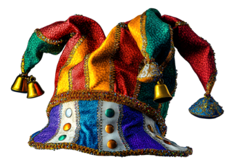 Colorful jester hat with bells, cut out