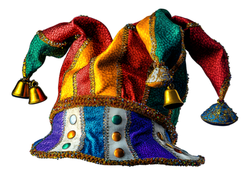 Colorful jester hat with bells, cut out