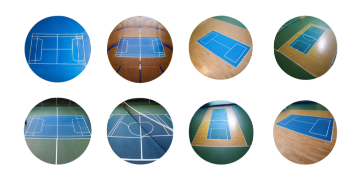 Various Court Designs on Different Surfaces for Sports Activities, isolated on transparent background