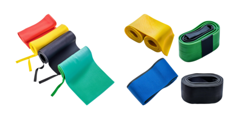 Colorful Resistance Bands for Fitness and Exercise on White Background