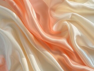 Fototapeta premium Delicate silk fabric texture in peach and cream, flowing elegantly