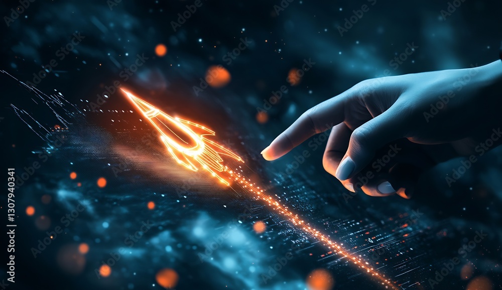 Aufkleber innovative hand gesture activating a digital rocket symbolizing technological advancement : generati
