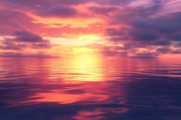 Obraz premium Serene ocean sunset with vibrant colors reflecting on calm waters under fluffy clouds : Generative AI