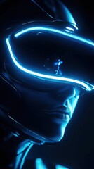 Osoba w okularach vr z niebieskim podświetleniem