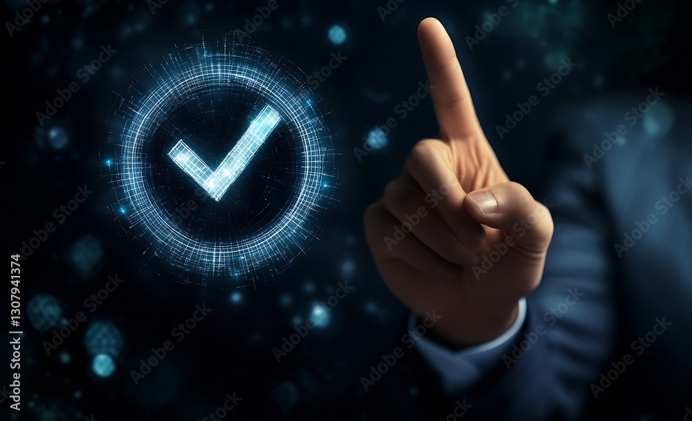Aufkleber Elegant hand indicating a vibrant check mark reflecting success and accuracy in decision processes : Generative AI