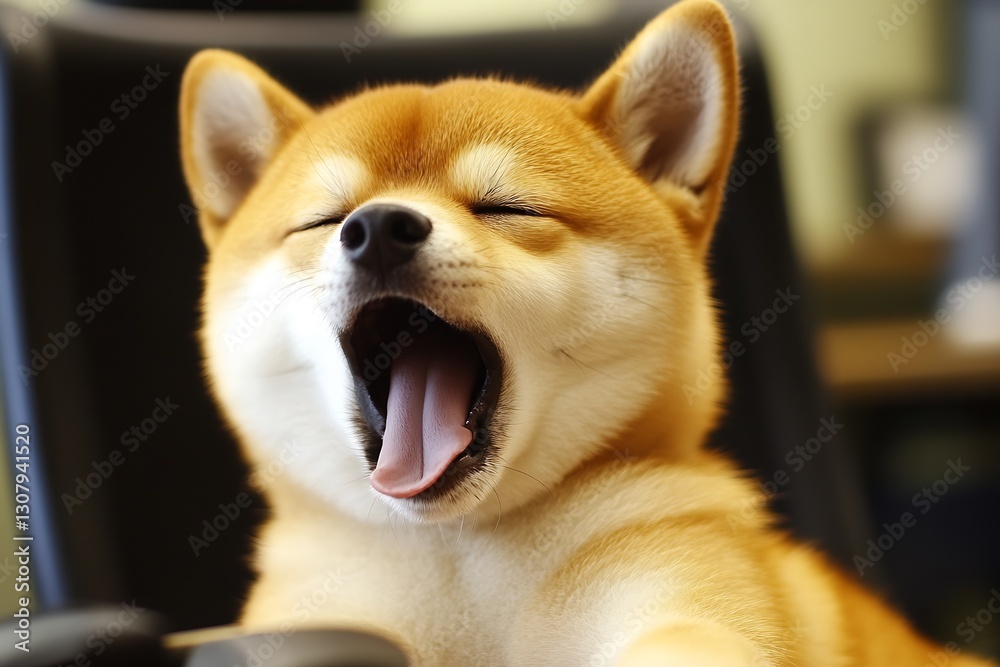 Poster cute shiba inu dog yawning joyfully displaying a playful attitude and friendly nature : generative a
