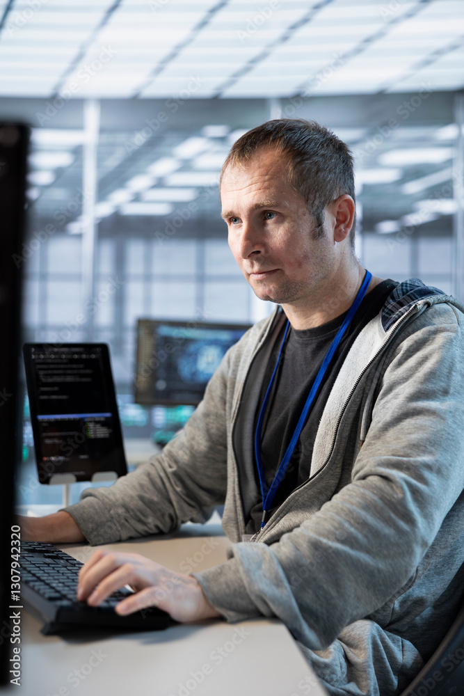 Poster data center admin developing disaster recovery plans ensuring minimal downtime. server hub it expert