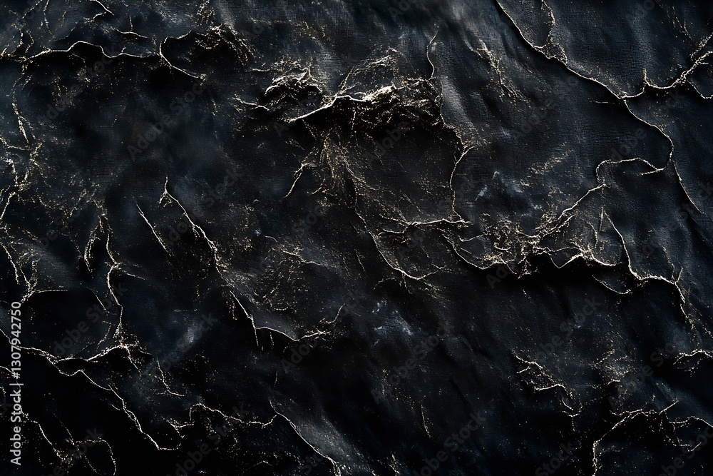 Aufkleber Textured Black Surface with Deep Crevices and Subtle Highlights for Artistic Background Use : Generative AI