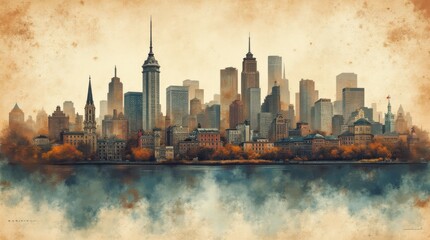 Rustic Weathered Montreal Cityscape Watercolor