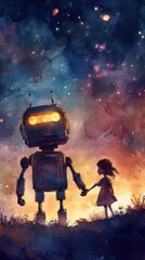 Robot i dziewczynka w sztuce