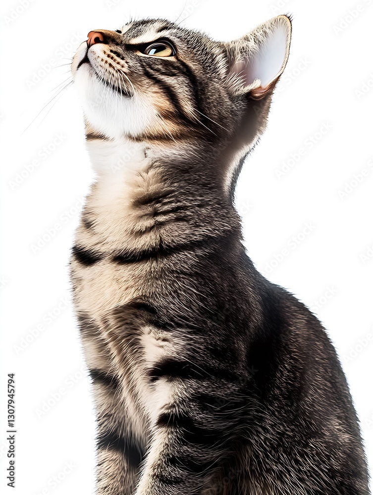 Poster Charming tabby cat turning its head elegantly with intense focus against a minimalistic background : Generative AI