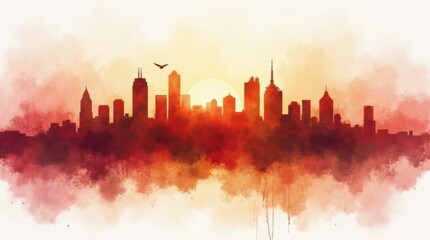 Obraz premium New Orleans Skyline Watercolor in Deep Autumn Hues