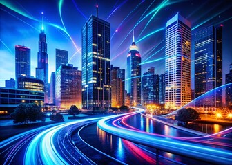 Fototapeta premium Abstract Night Cityscape: Flowing Lines & Modern Business Art