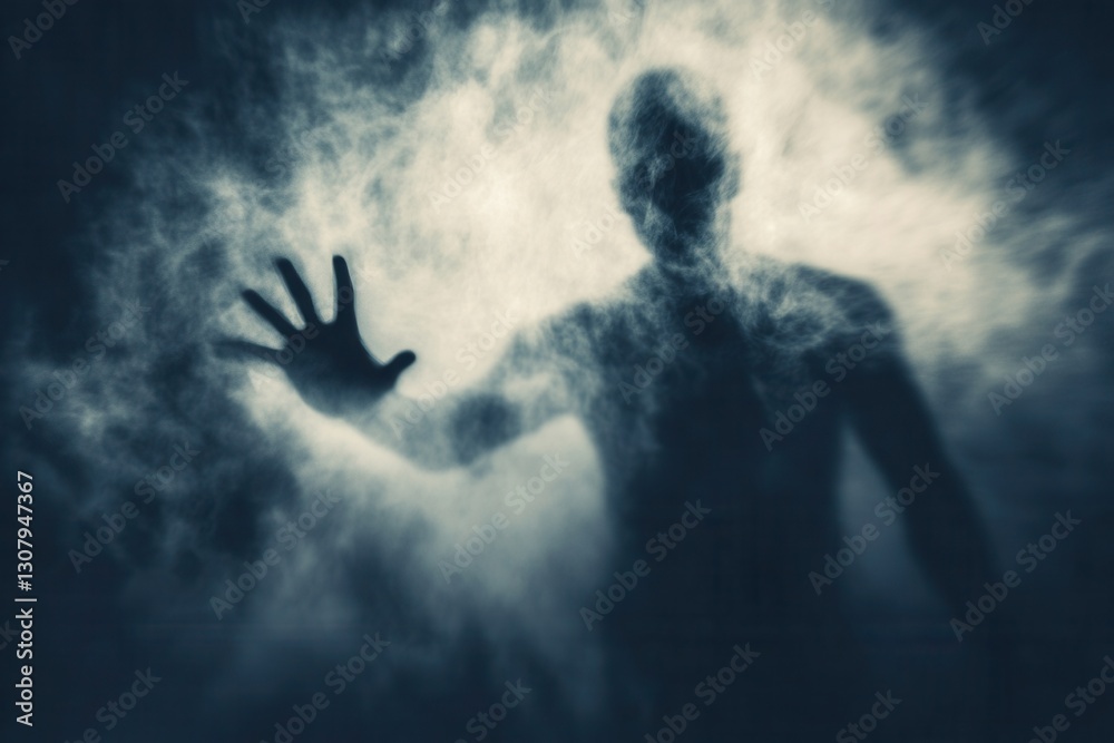 Poster Dark silhouettes emerge from a blurred background filled with shadows and a sense of unease Generative AI