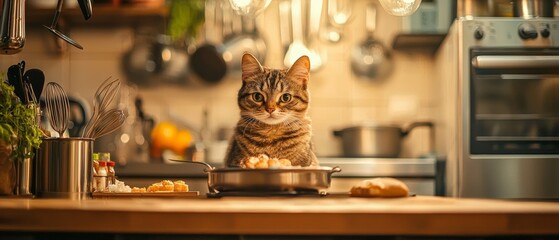Charming Cat Chefs Prepare Meals in a Miniature Kitchen Setup