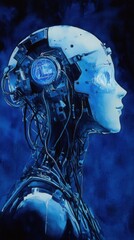 Humanoidalny robot z niebieskim podświetleniem