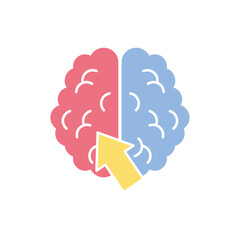 Flat Design Vector Illustration of a Human Brain Highlighting Cognitive Functions and Creativity with an Arrow