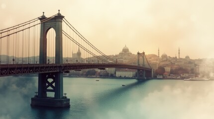 Obraz premium Surreal Double Exposure: Istanbul Cityscape and Bosphorus