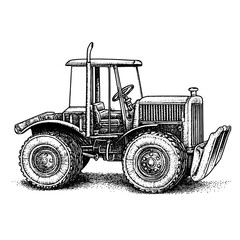 Obraz premium Vintage tractor illustration for artistic tattoo design showcasing intricate engravings and rustic charm
