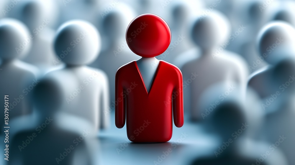 Poster elegant red figure with a v-neck surrounded by blue figures showcasing personal style and distinctio