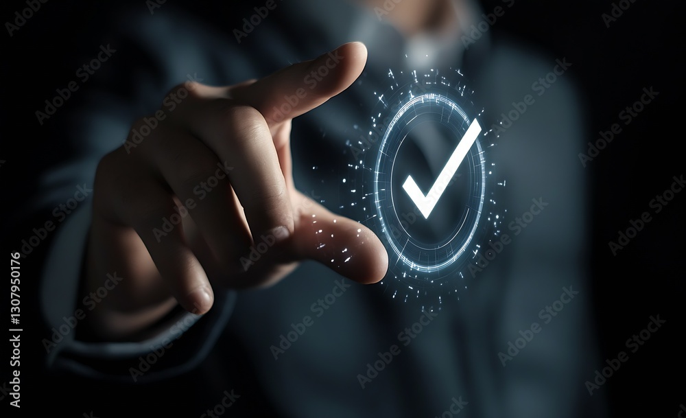 Poster Modern Businessman Using Digital Technology with Checkmark on Screen : Generative AI