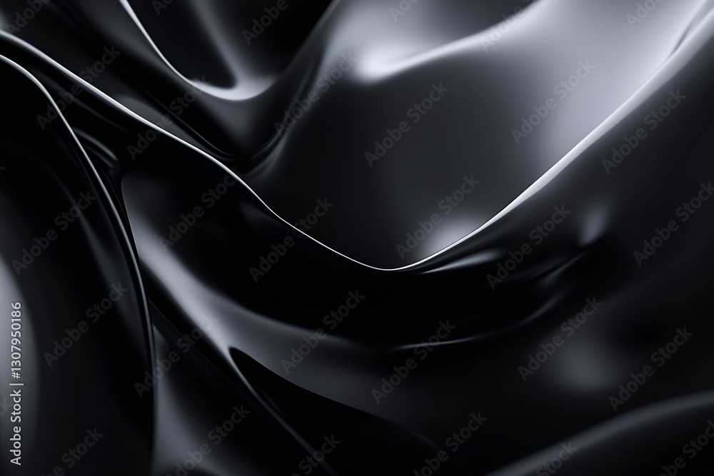 Poster Intriguing close up of silky black fabric folds showcasing a rich glossy texture and depth : Generative AI