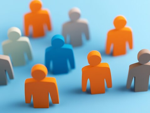 Dynamic representation of diverse individuals in a bold color scheme arranged on a bright blue surface : Generative AI