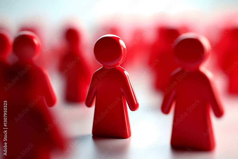 Poster striking image of a central red figurine surrounded by other figurines emphasizing connection and co