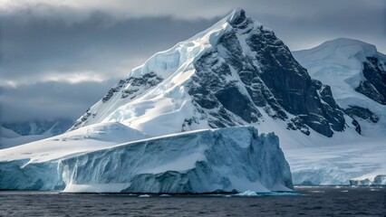 Majestic Antarctic Iceberg and Snow-Capped Mountain Landscape