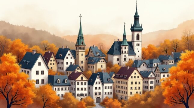 Whimsical Watercolor of Traditional Bavarian Rooft in Munich