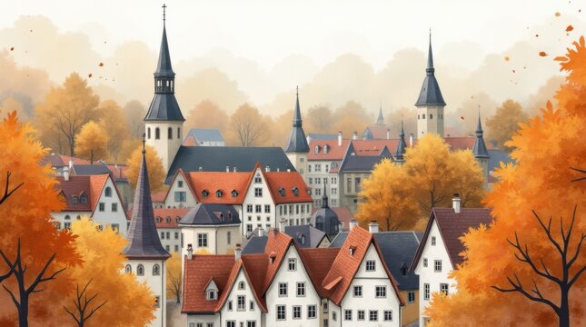 Whimsical Watercolor of Traditional Munich Bavarian Rooft
