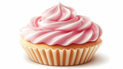 Pink Cupcake 3D Render Illustration: Delicious Swirled Frosting on Vanilla Cake