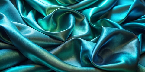 Fototapeta premium Abstract Silk Background: Teal, Emerald, Turquoise, Blue Metallic Foil Texture